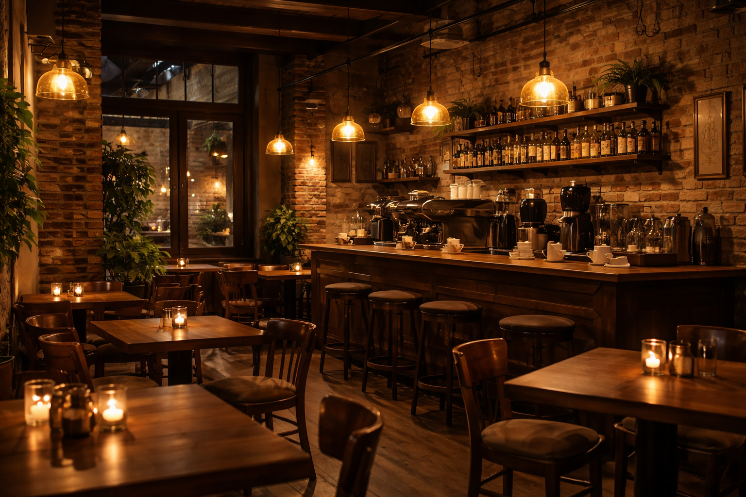 Küçük bir kafenin ambiyans kadrajı